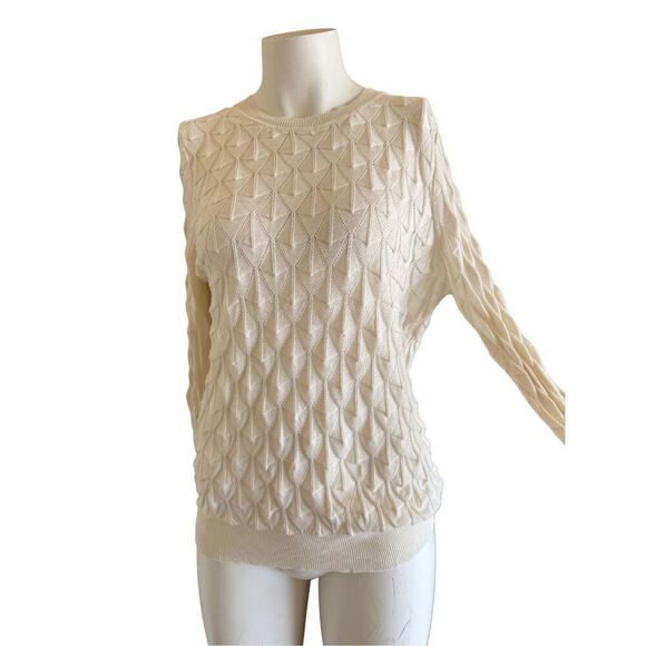 ModCloth women’s M looking lively white ivory knit sweater diamond textured patt - Picture 3 of 7